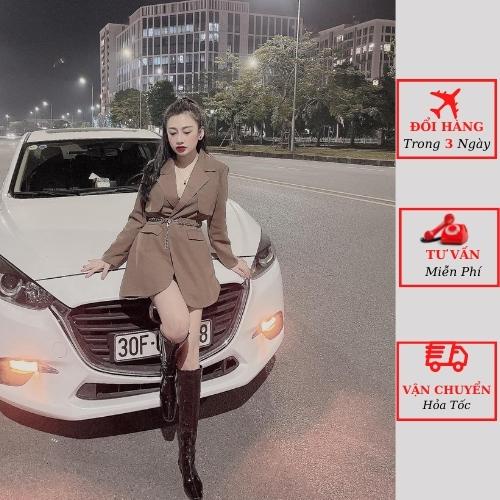 Áo vest blazer nữ dáng măng tô Hàn Quốc 2 lớp kèm dây đai xích công sở yolo fashion