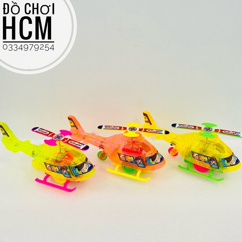 Đồ chơi máy bay trực thăng chạy bằng cót dây sáng đèn cho bé thích khám phá mô hình tàu bay
