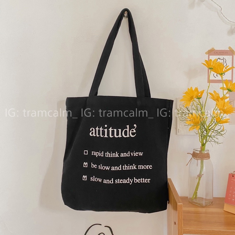 [ Ảnh thật] Túi tote vải đi học in chữ Attitude