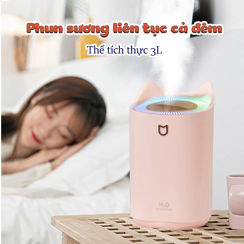 Máy phun sương tạo ẩm có đèn LED - Dung tích 3L - Bảo hành 1 đổi 1 trong 90 ngày - Kaizo Mart