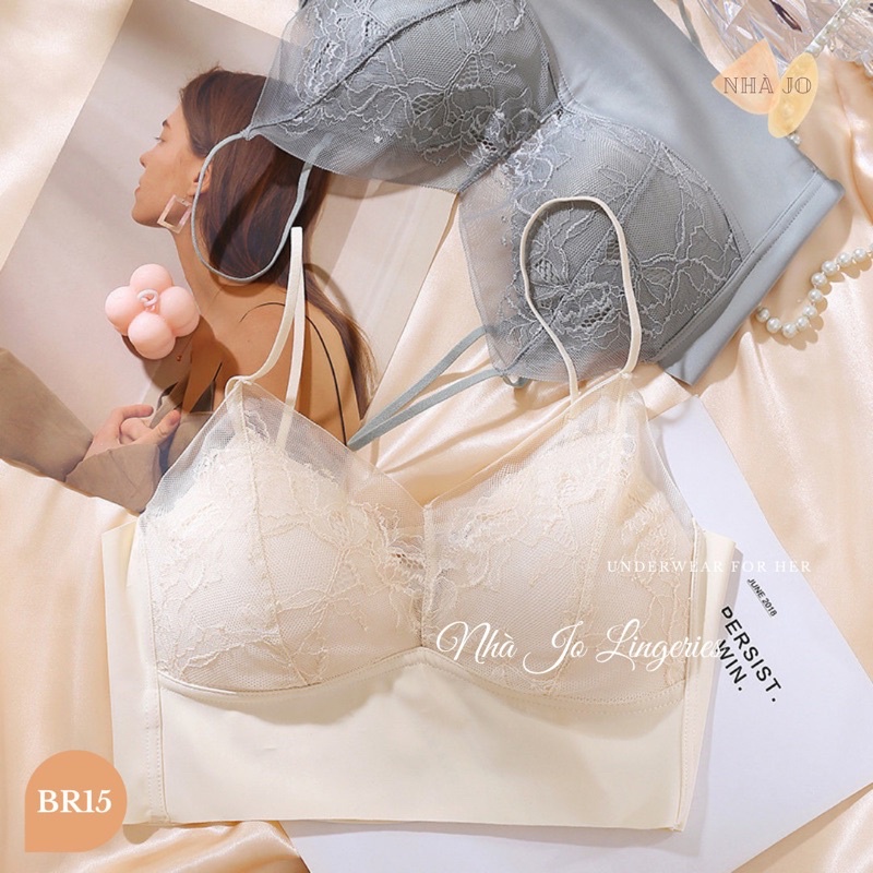 Áo Bralette Thiết Kế Hở Lưng Dây Kép Mút Mỏng Không Gọng Hoạ Tiết Ren BR15 Nhà Jo