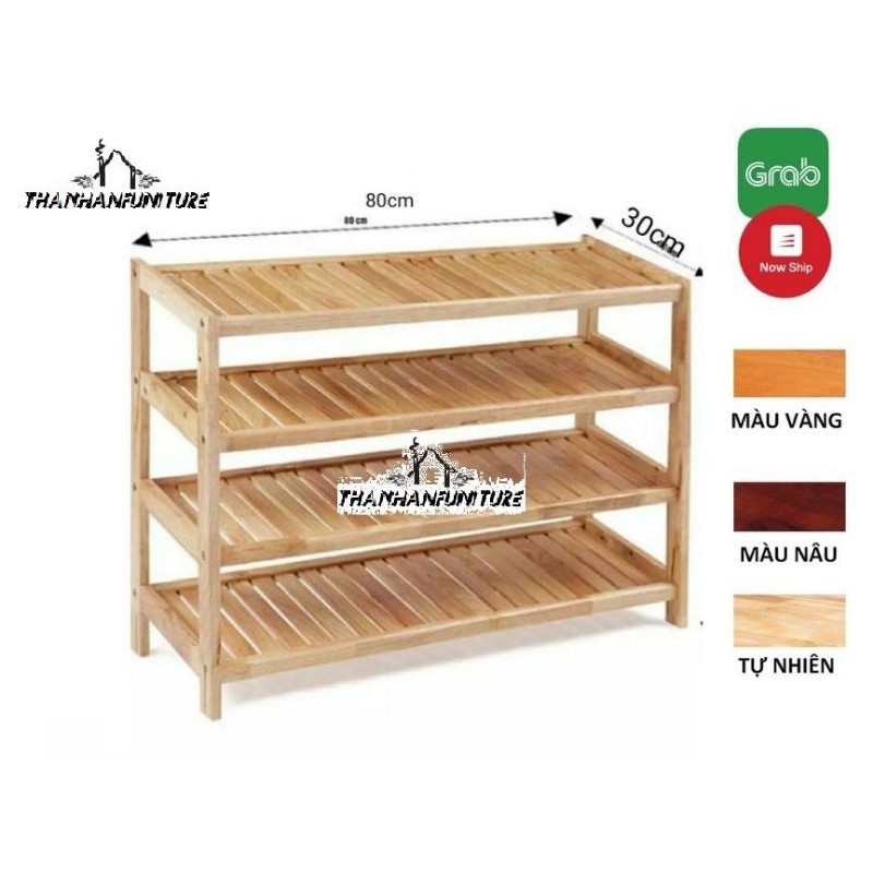 [Giao Hàng Hoả Tốc TP HCM] Kệ dép 4 tầng 80cm gỗ cao su tự nhiên