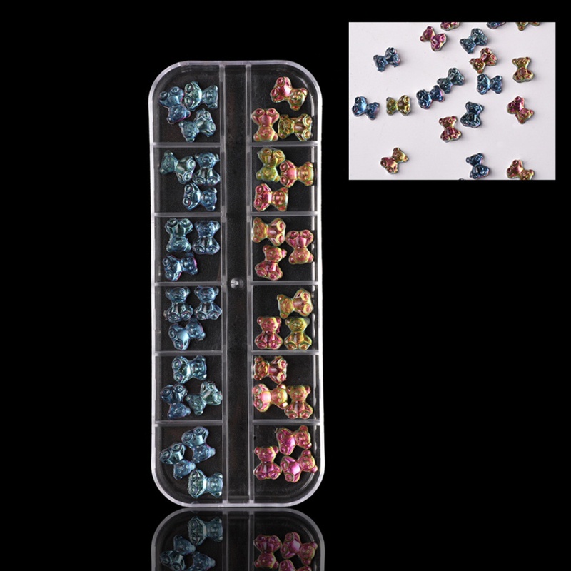 Hộp 12 Ngăn Đựng Phụ Kiện Trang Trí Móng Tay Hình Cà Vạt Gấu 3D Xinh Xắn