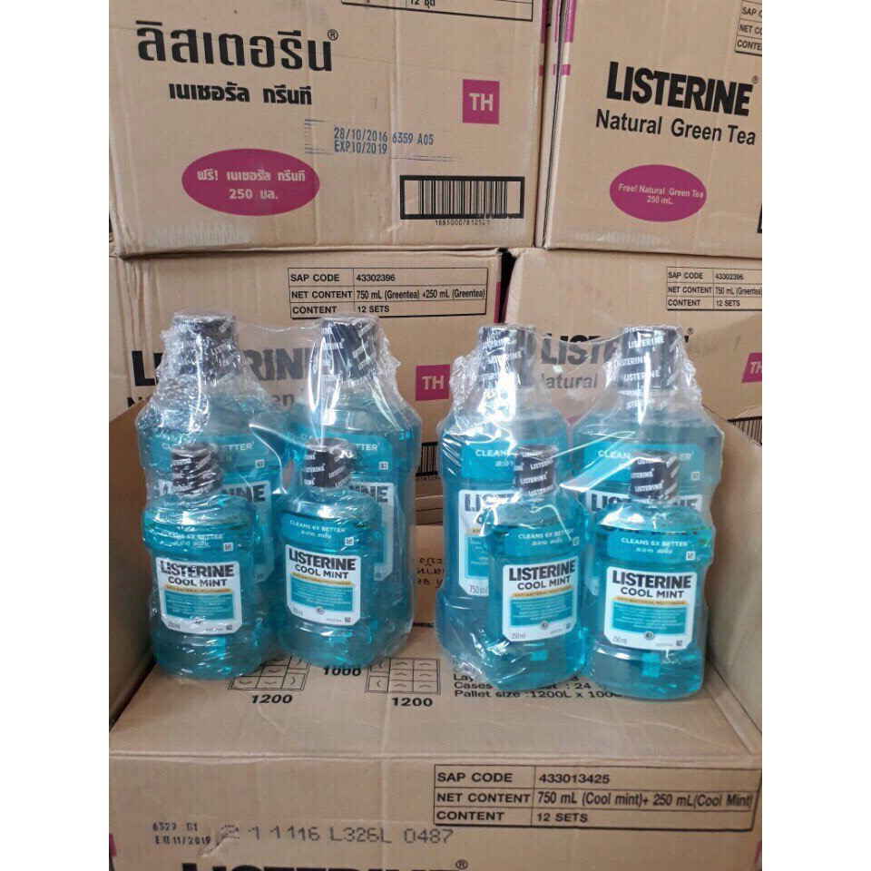 Cặp Nước Súc Miệng Listerine Bạc Hà Thái Lan 750Ml+250Ml Date 11/2025 Hàng Chuẩn