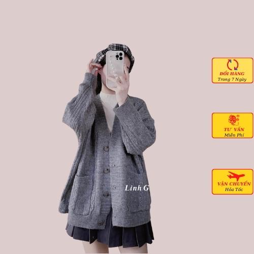 Áo khoác cardigan len thừng nữ túi hộp dáng dài phom rộng oversize ulzzang Hàn Quốc mùa thu đông