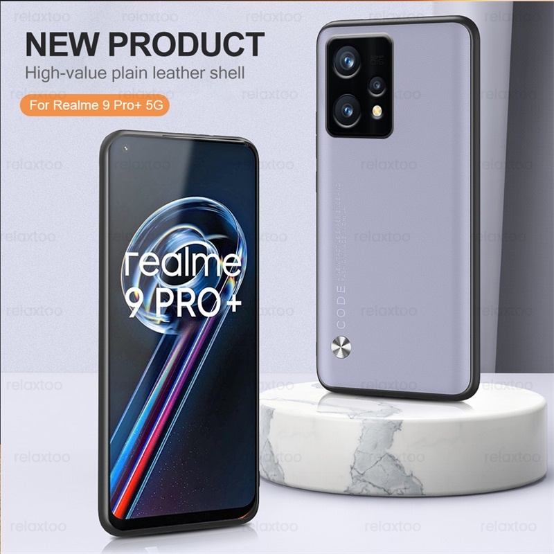 Realmi 9 Pro+ Case Luxury Plain Skin Leather Texture Cover For Realme 9i Relme 9 Pro Plus Soft Frame Protect Fundas