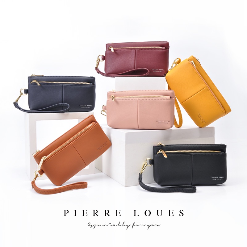 Ví đựng tiền xu/ điện thoại PIERRE LOUES 3 ngăn khóa kéo thời trang cho nữ