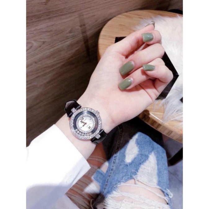 Đồng hồ nữ ROYAL CROW dây da mặt đính đá thời thượng hot trend thời trang giới trẻ, chống nước , bảo hành 12 tháng