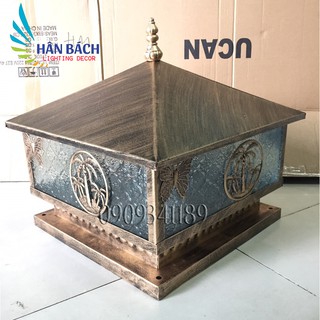 Đèn trụ cổng màu đồng gỉa cổ, đèn trụ sân vườn D400