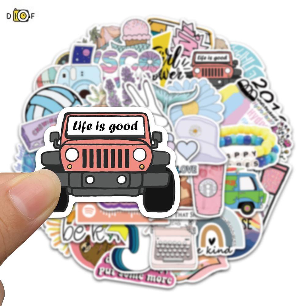 Bộ 50 Miếng Dán Trang Trí Vali Laptop Kiểu graffiti Dễ Thương