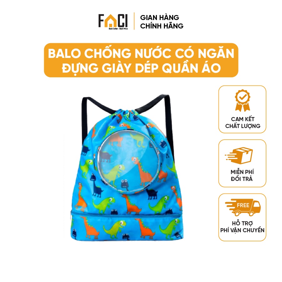 Balo chống nước Faci có ngăn đựng giày dép. Balo chống nước có có ngăn đựng quần áo ướt đi bơi đi biển du lịch dã ngoại