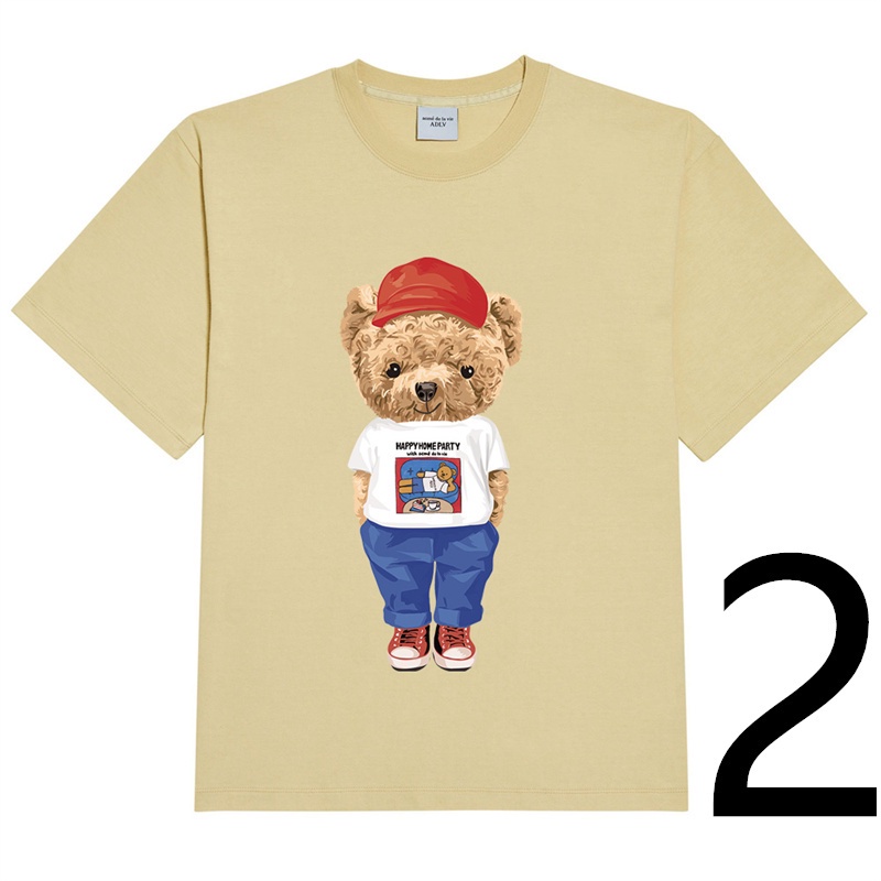ADLV Áo Thun Cotton Tay Ngắn In Hình Gấu Cổ Điển Thời Trang Thường Ngày Cho Nam Nữ