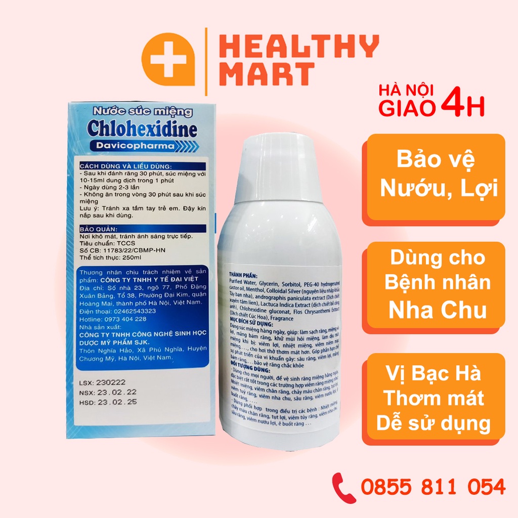 ✔️️️Nước súc miệng Chlorhexidine Dùng cho cả gia đình, sạch răng nướu lợi hằng ngày - Davicopharma chất lượng nhập khẩu