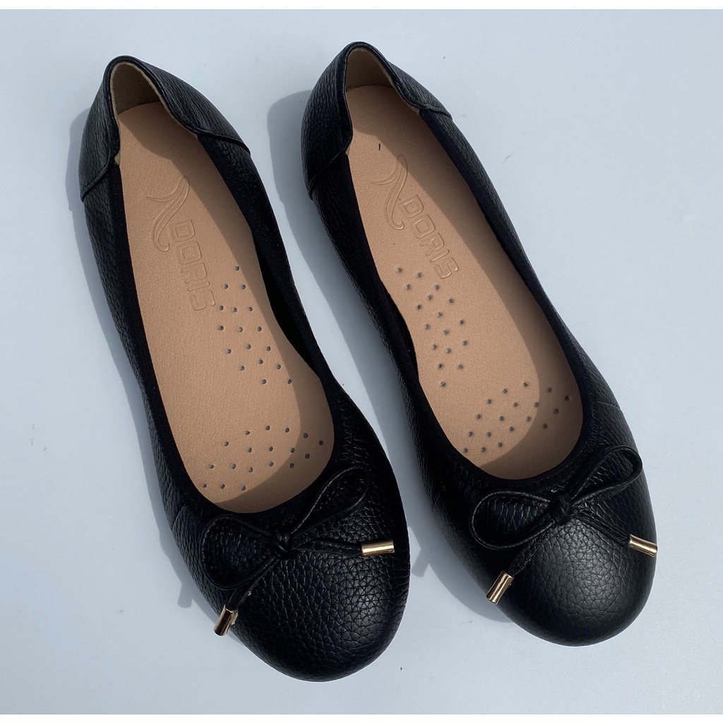 Giày búp bê ĐẾ BỆT  da thật SIÊU BỀN mũi tròn gắn nơ nhỏ màu bò DORIS DR007- CÓ BẢO HÀNH-CÓ SIZE 40.