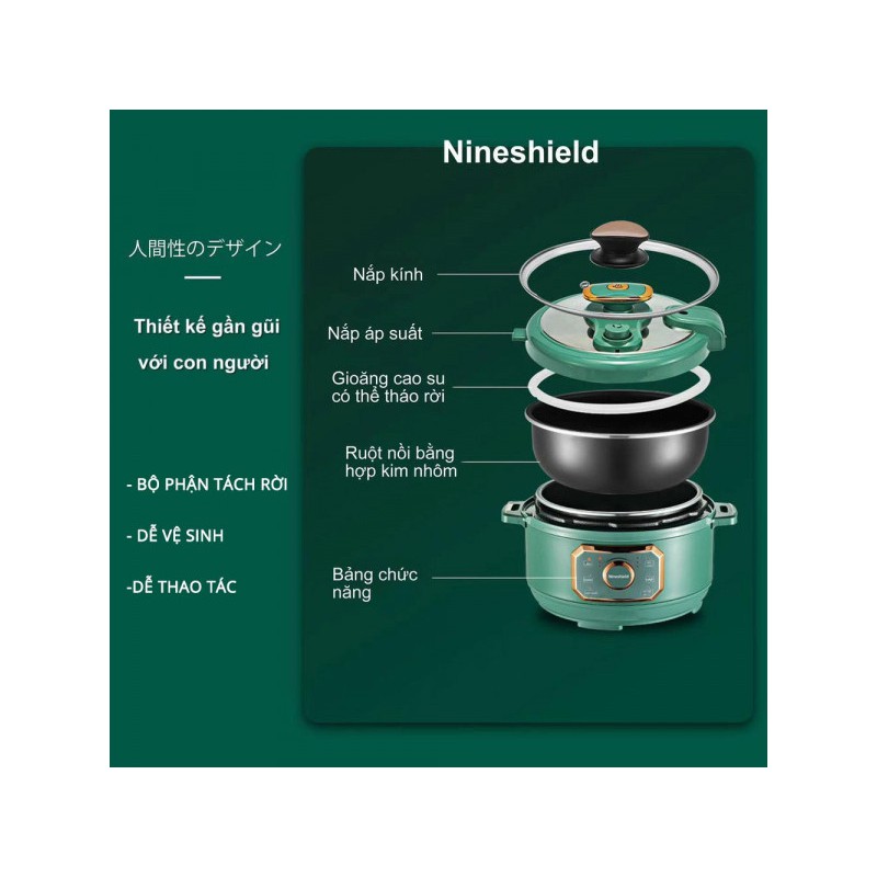 [BH 12 tháng] NỒI ÁP SUẤT ĐIỆN - NỒI ÁP SUẤT ĐA NĂNG NINESHIELD KB-618