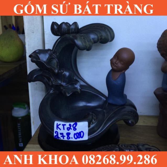 Tượng đốt trầm chú tiểu hoa sen - Gốm sứ Bát Tràng Anh Khoa