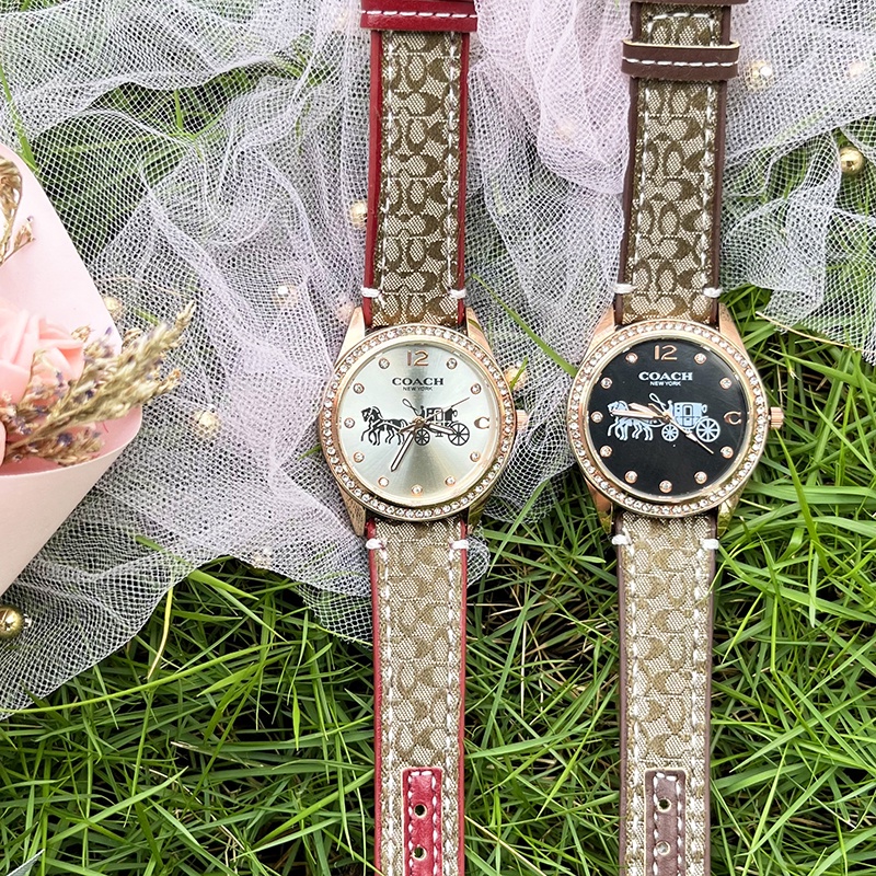 Đồng Hồ coach Đính Kim Cương Giả Với Dây Đeo Da Cho Nữ