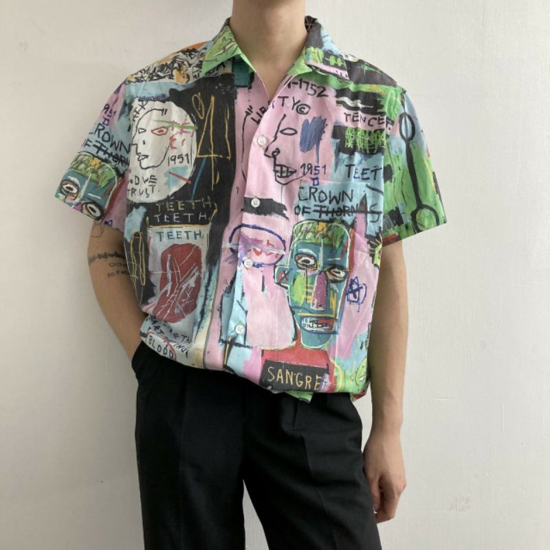 Áo Sơ Mi Tay Ngắn Unisex Cổ Bẻ Phông Cách Hàn Quốc Freesize