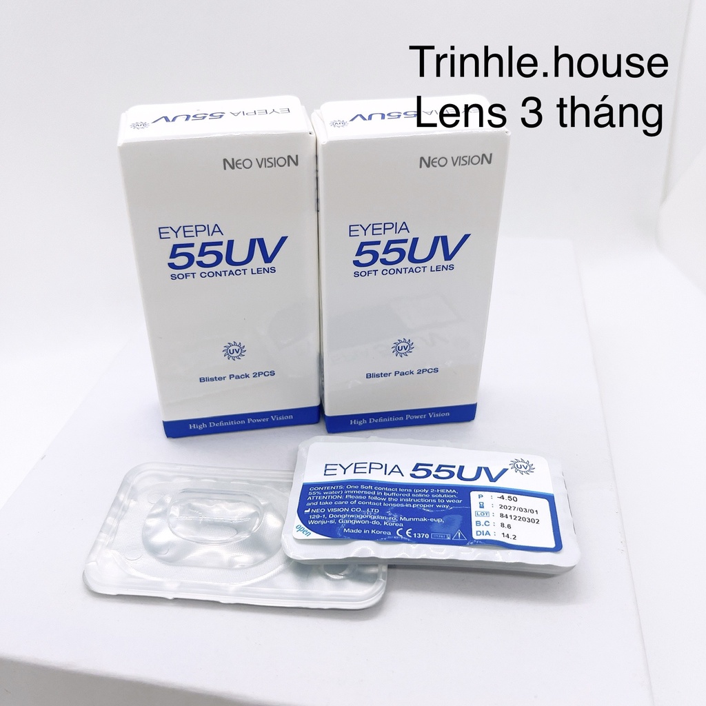 Kính áp tròng 3 tháng Neo Vision Eyepia 55UV - lens không màu Hàn Quốc cận từ -1.00 độ đến -10 độ- 1 chiếc