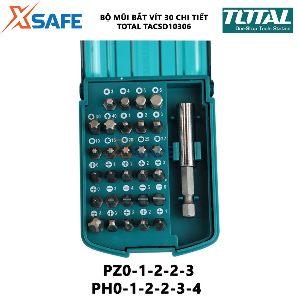 Bộ mũi bắt vít 30 chi tiết TOTAL TACSD10306 | bộ 30 mũi siết vít kích thước 25mm lắp ráp hay tháo mở các chi tiết