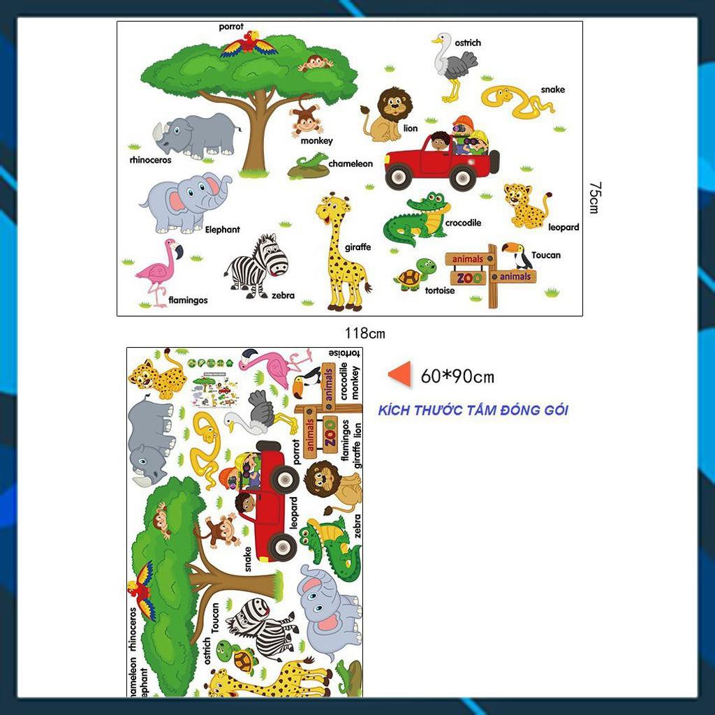 [XẢ HÀNG] Decal dán tường cho bé [CÓ SẴN TPHCM] vườn thú Tiếng Anh DB061