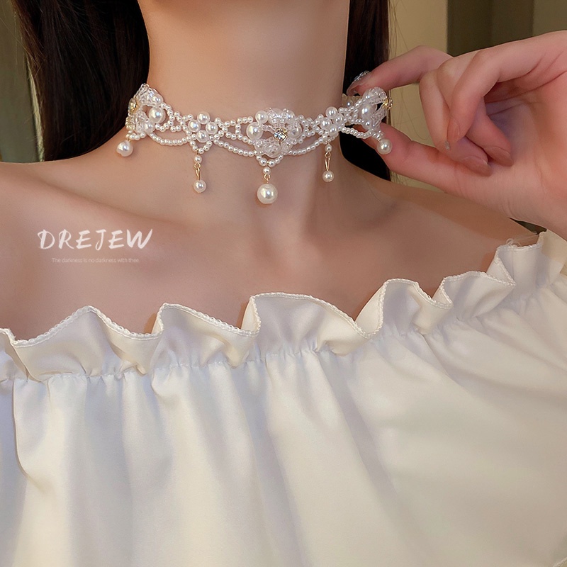 DREJEW Dây Chuyền Đính Đá Pha Lê Và Ngọc Trai Hình Hoa Thời Trang Sang Trọng Cho Nữ