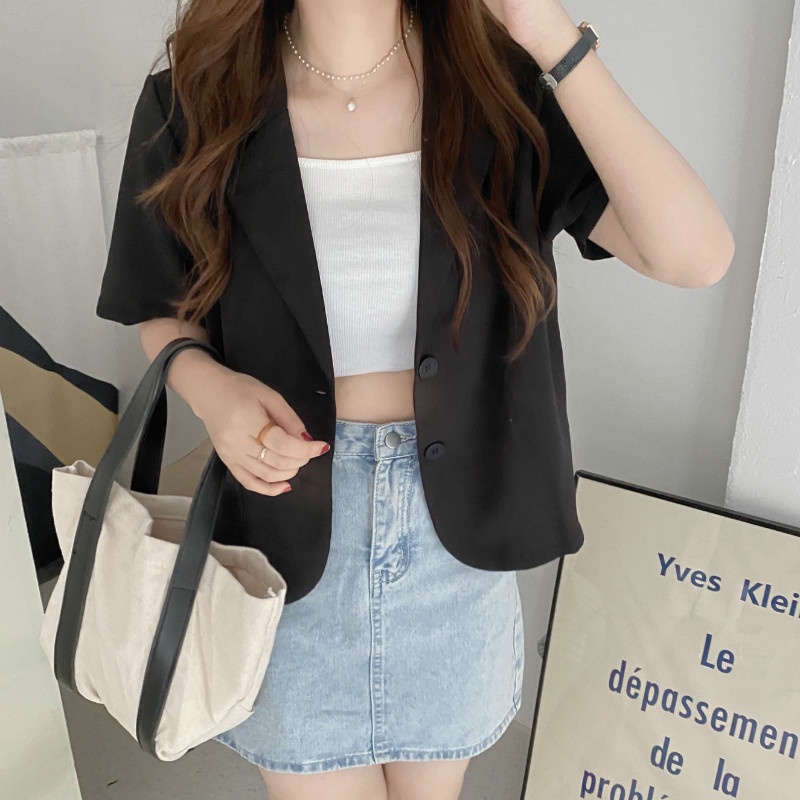 Áo Khoác Vest Tay Ngắn Dáng Rộng Phong Cách Thời Trang Hàn Quốc | BigBuy360 - bigbuy360.vn