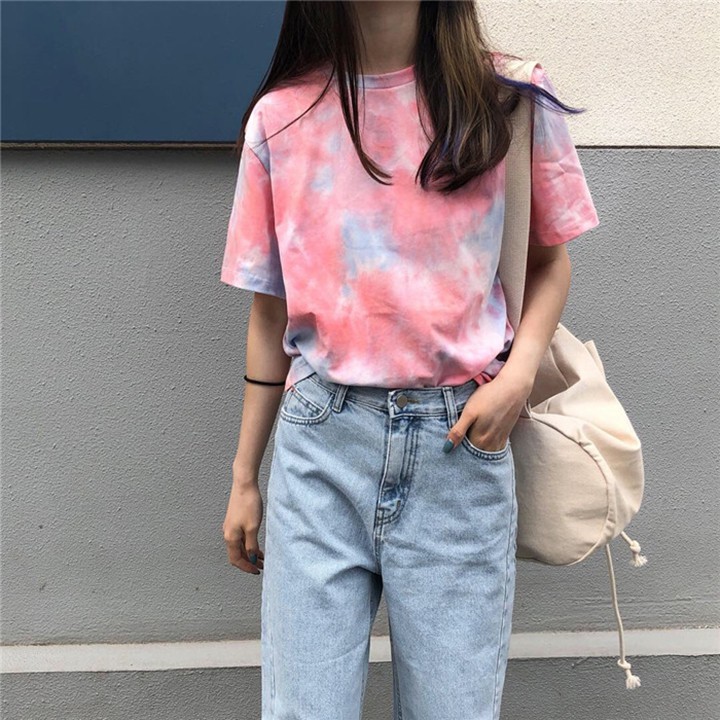 Áo thun nam nữ loang cam hồng, áo thời trang, áo đôi nam nữ.