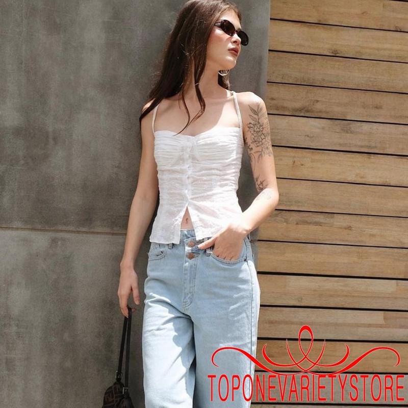 Topone Áo Hai Dây Phối Nút Thời Trang Cho Nữ