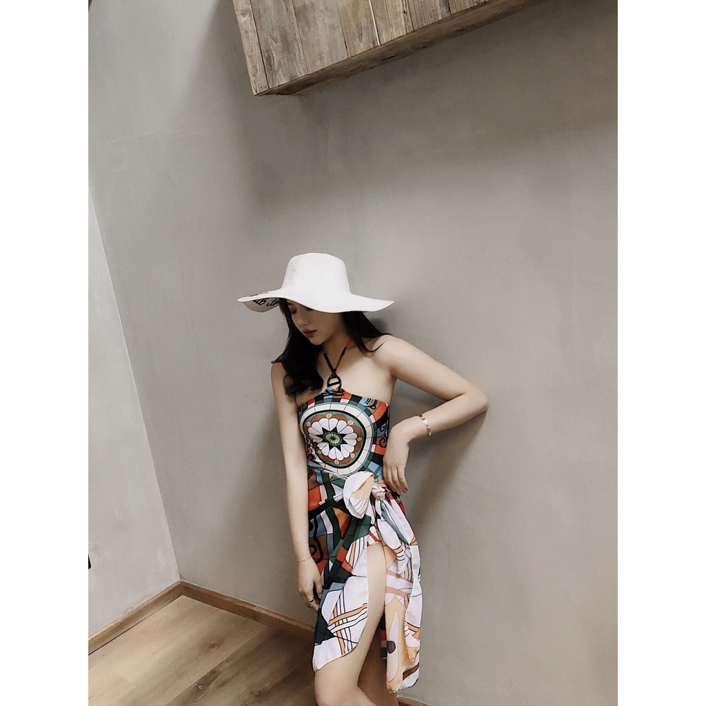 Bộ đồ bơi bikinin nữ liền thân tôn giáng  kèm khăn choàng - Đồ bơi đi biển