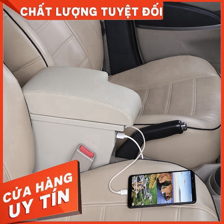 Hộp tỳ tay ô tô cao cấp Mazda 2 dạng khối tích hợp 3 cổng USB - hàng nhập khẩu QN