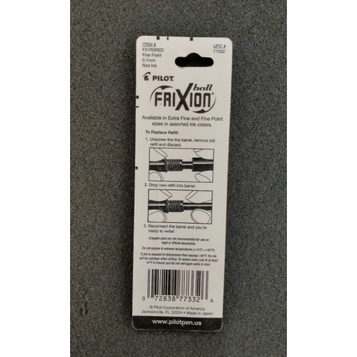 Vỉ 3 ruột màu đỏ thay thế bút bi xóa Pilot Frixion Ball, ngòi 0.7mm, made in Japan.