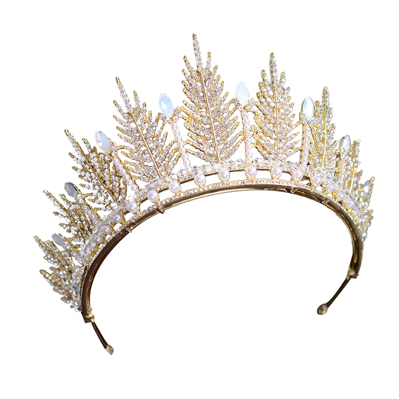 Bộ vương miện và khuyên tai đính đá pha lê sáng bóng phong cách công chúa thời trang cho nữ