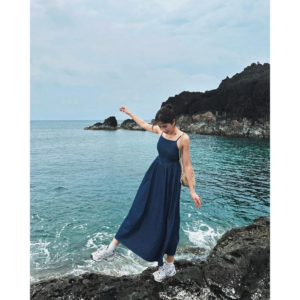 Váy jean coset 2 dây khóa sau chiết eo MUỐI Yem08666 P0/k7