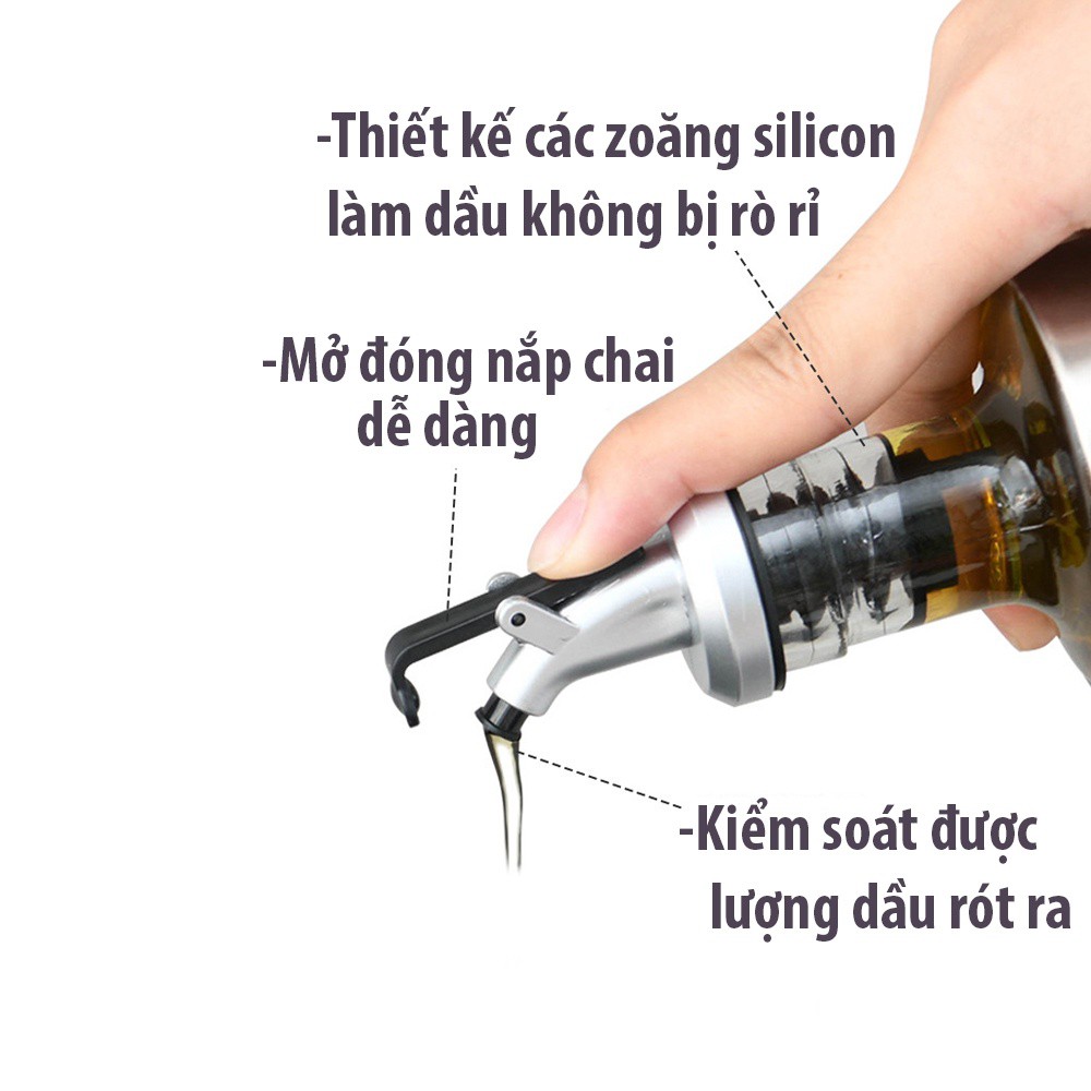 Chai đựng dầu ăn rót nước tương TBS cổ chai có zoăng silicon kèm đầu vòi rót chống tràn dung tích 200ml-300ml-500ml