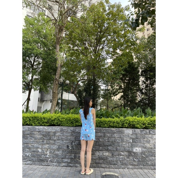 Bộ ngủ cánh tiên vải lanh mát quần đùi