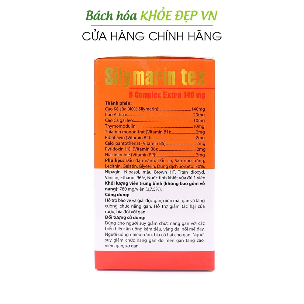 Viên uống bổ gan Silymarin Tex mát gan, giải độc gan - 100 viên [Silymarin Tex Đỏ]