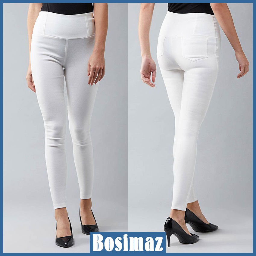 Quần Legging Nữ Bosimaz MS216 dài túi sau màu trắng cao cấp, thun co giãn 4 chiều, vải đẹp dày, thoáng mát không xù lông