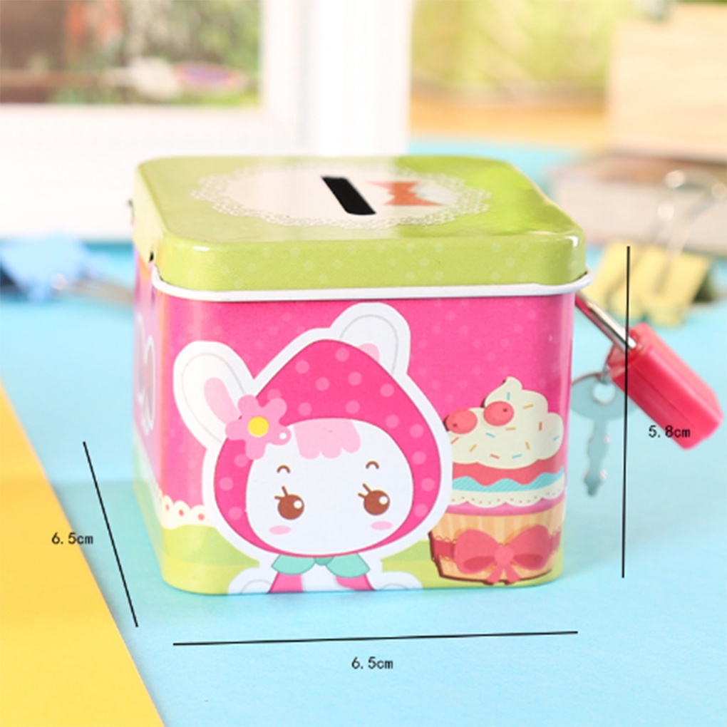 Cartoon Cute Square Tin Metal Piggy Bank Saving Cash Coin Money Box Children Toy Kids Gifts Random Color【Huiteni】