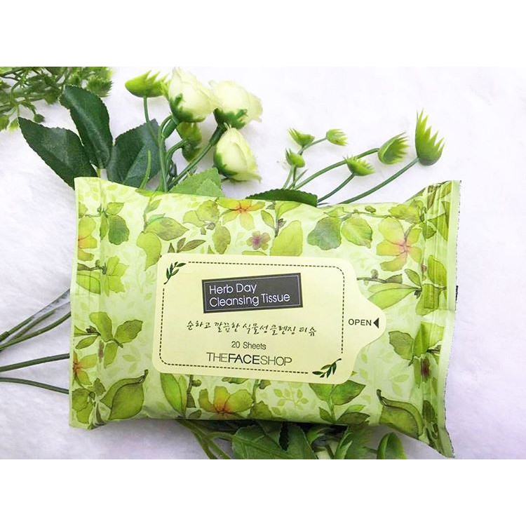 [Mã COSTFS205 -8% đơn 250K] Khăn Giấy Tẩy Trang TheFaceShop Herb Day Cleansing Tissue (70 miếng)