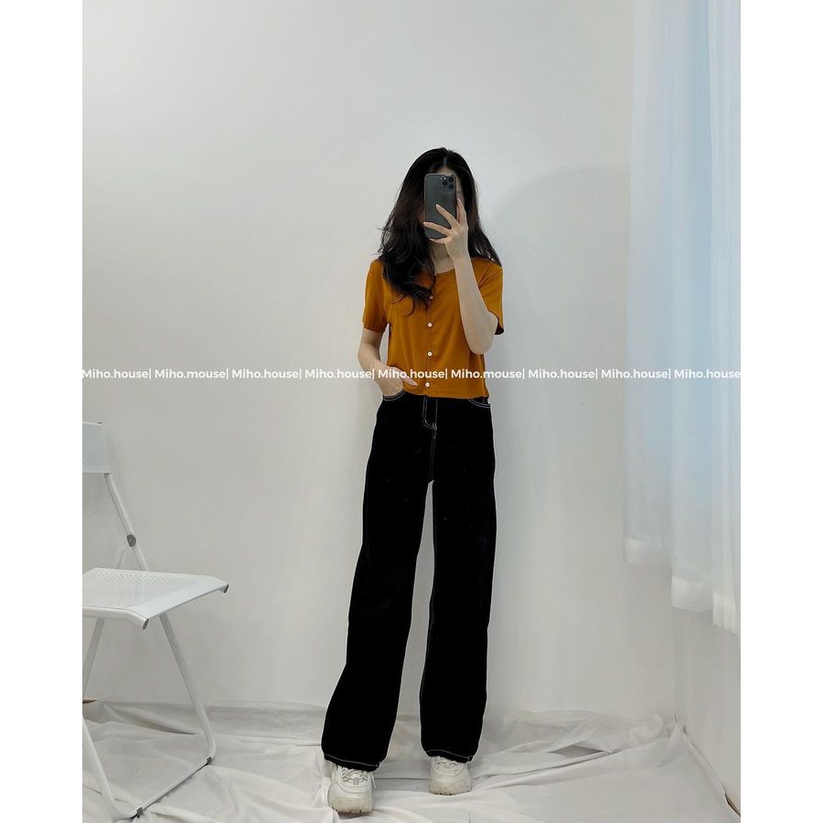 (FREESHIP)Quần jean đen chỉ nổi quảng châu cao cấp