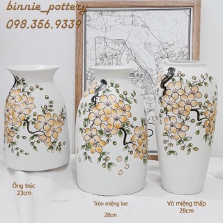 Lọ hoa sứ trắng - Vẽ hoa mai nhiều màu - Gốm sứ Bát Tràng cao cấp