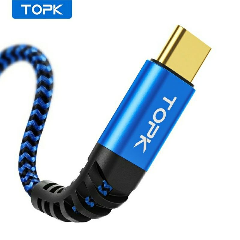 Cáp Sạc/Chuyển Dữ Liệu TOPK AN24 Thiết Kế Dây Nylon Bện Cổng Type-C 3A Cho Xiaomi Dài 1m