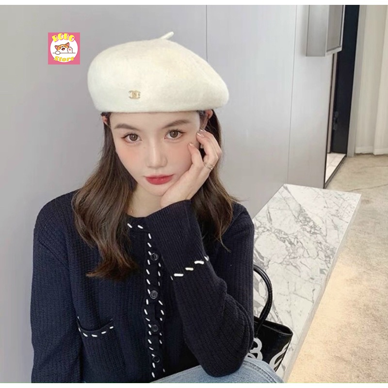 Mũ nồi dạ lông cừu ép cao cấp  viền da logo Chanel form chuẩn auth