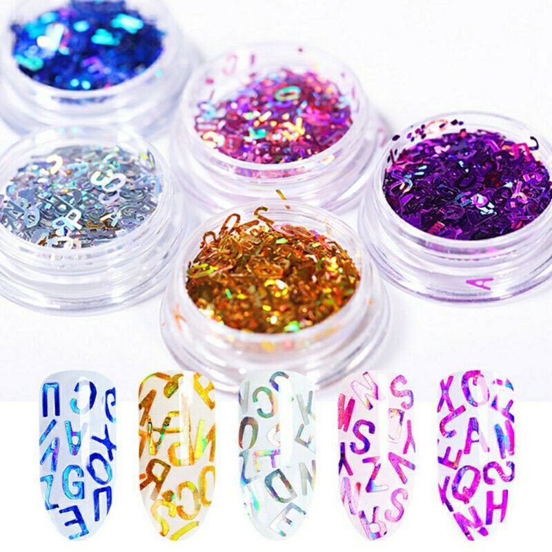 Kim sa hình chữ cái flash trang trí resin, móng tay cao cấp