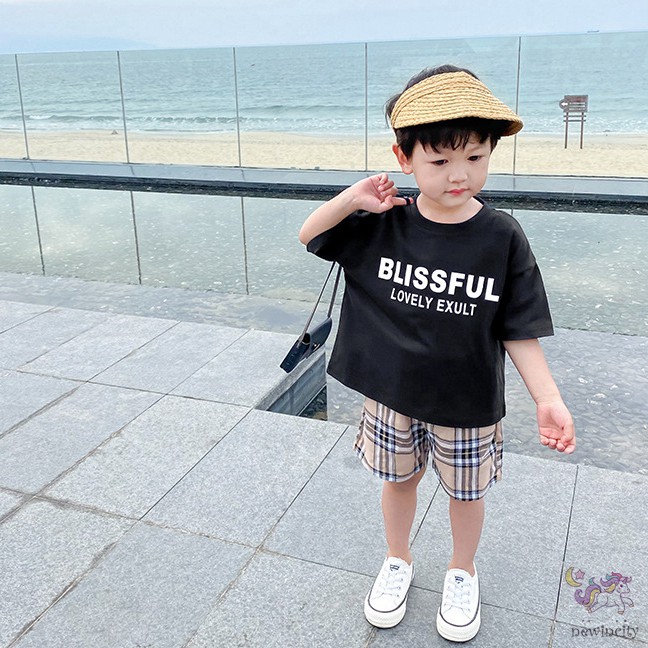 Bộ Áo Thun Ngắn Tay + Quần Ngắn Mùa Hè Cho Bé Trai