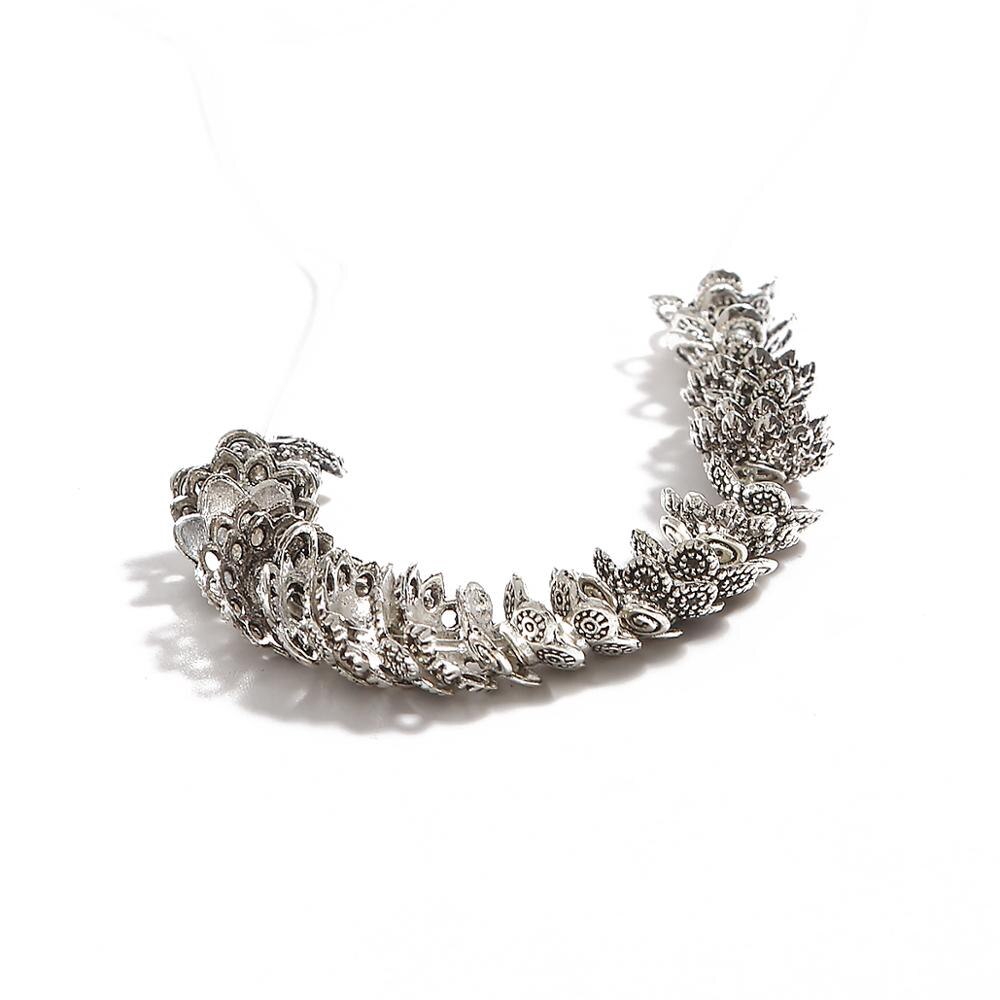 Set 50 phụ kiện hình mũ hoa màu bạc phong cách cổ điển Tây Tạng dùng làm đồ trang sức/ may vá thủ công