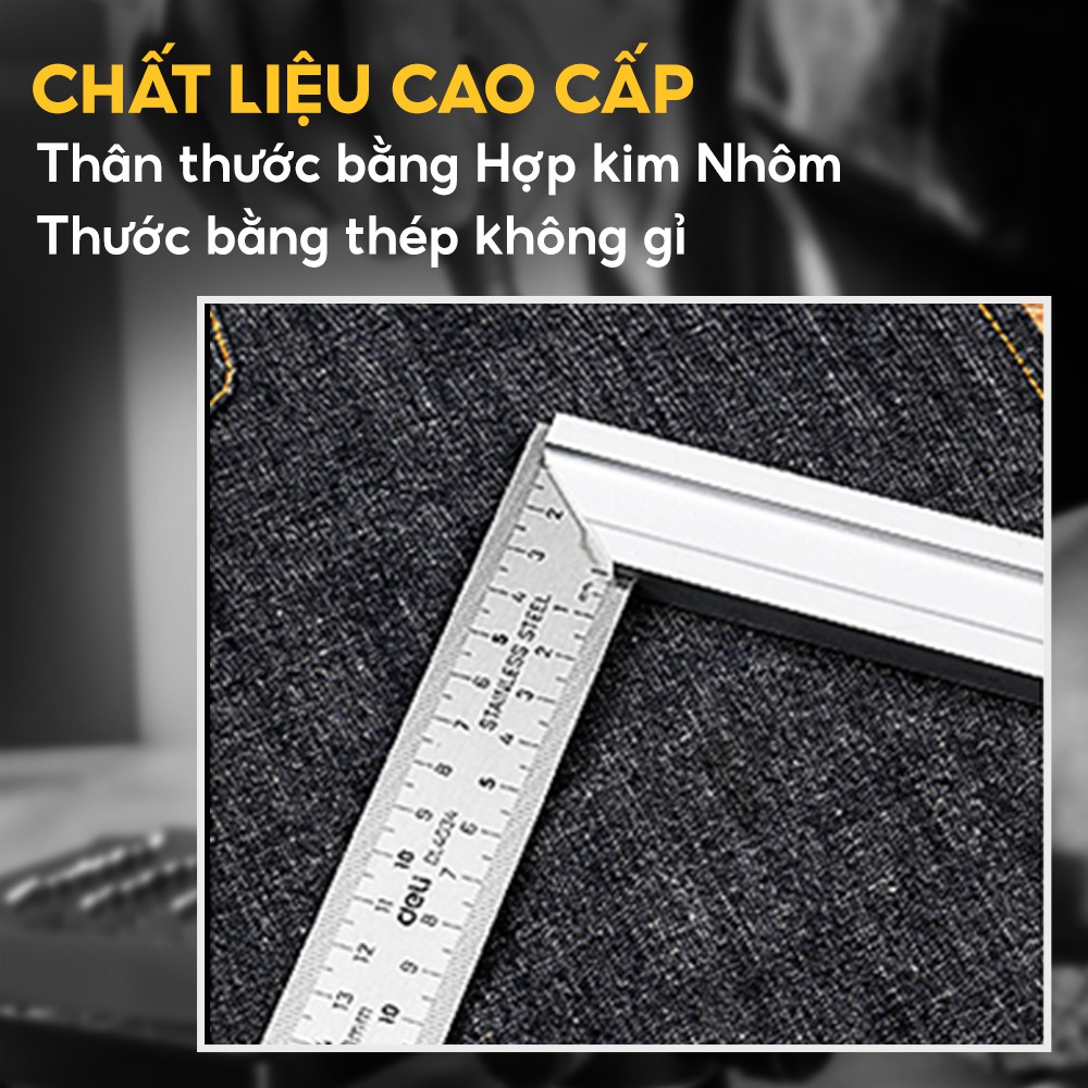 [Mã BMBAU50 giảm 7% đơn 99K] Thước Vuông Góc Hợp Kim Nhôm Không Gỉ Dài 200MM Thước Xoay Góc Phải 90 Độ DELI DL4034