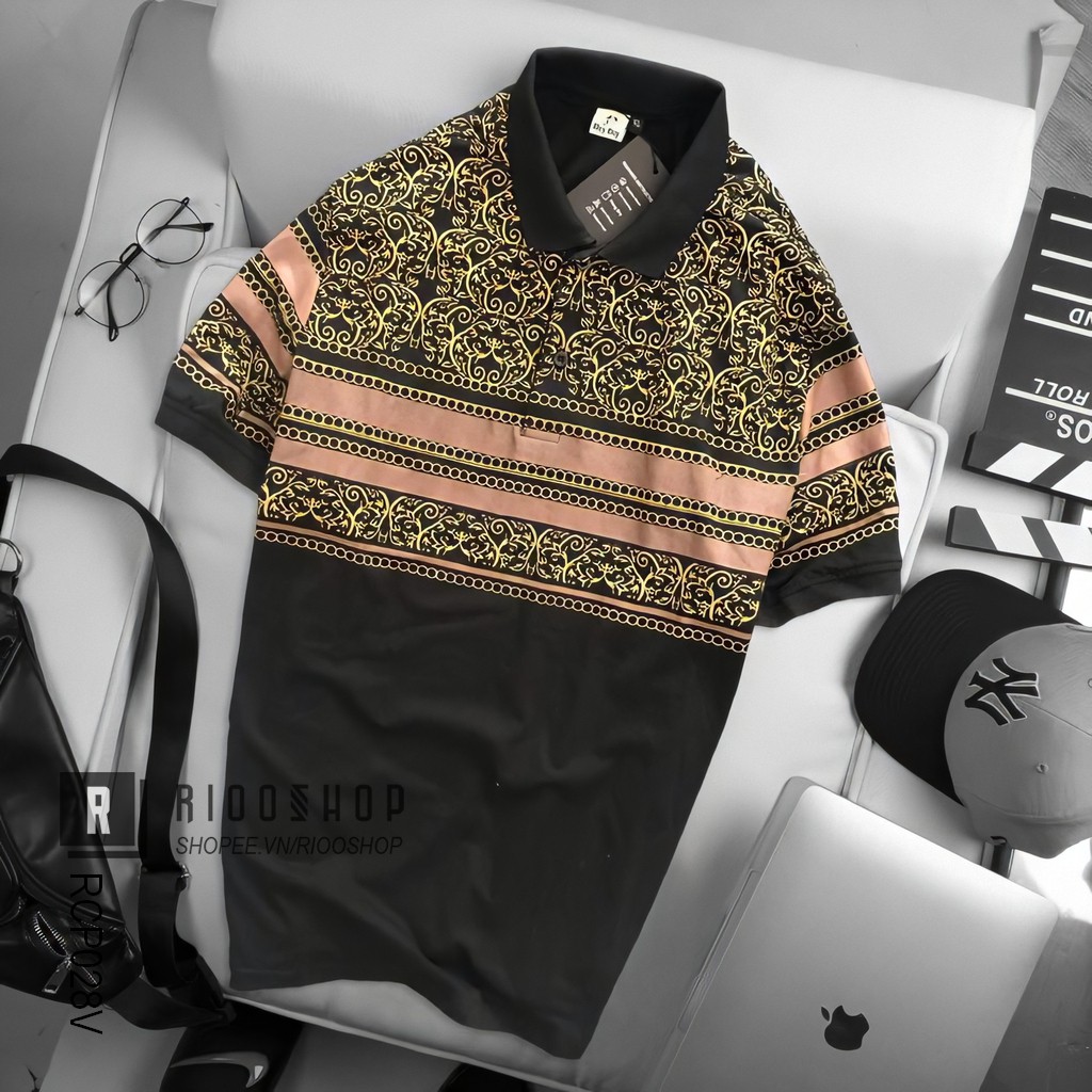 Áo thun nam trung niên có cổ đẹp họa tiết sang trọng Heyboy RCP028V - áo thun nam form rộng Riooshop | BigBuy360 - bigbuy360.vn