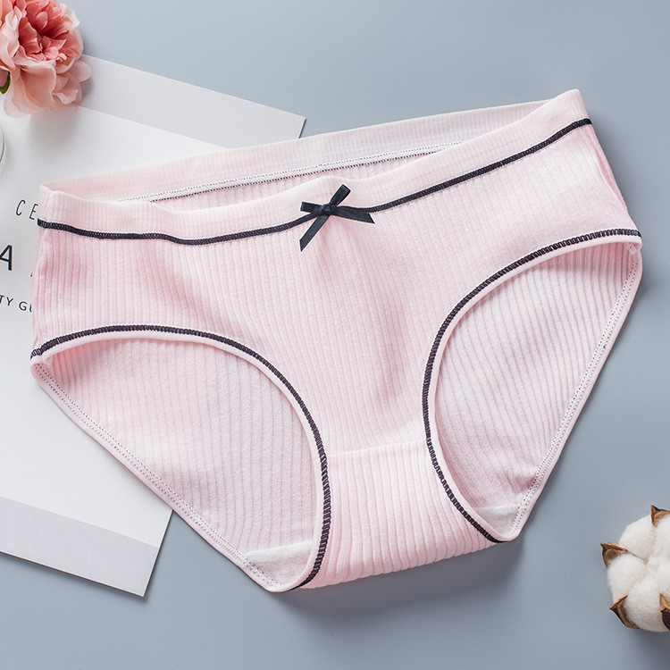 Quần lót nữ cotton tăm tre đính nơ gân 2 mặt siêu thấm hút mồ hôi BIBINO